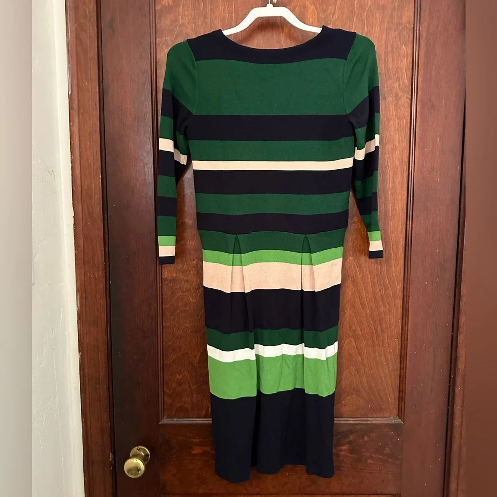 Ann Taylor Stripe Flare Knit Sweater Dress in Green Eden XXS